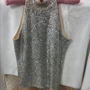 Silver Sequin Sleeveless Halter Top